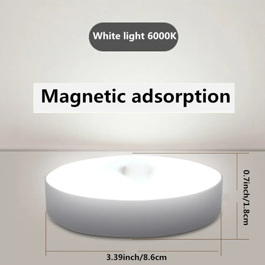 Veilleuse LED magnétique rechargeable à capteur de mouvement, lumière blanche chaude à intensité variable, détection 3 à 6 m pour placard 5