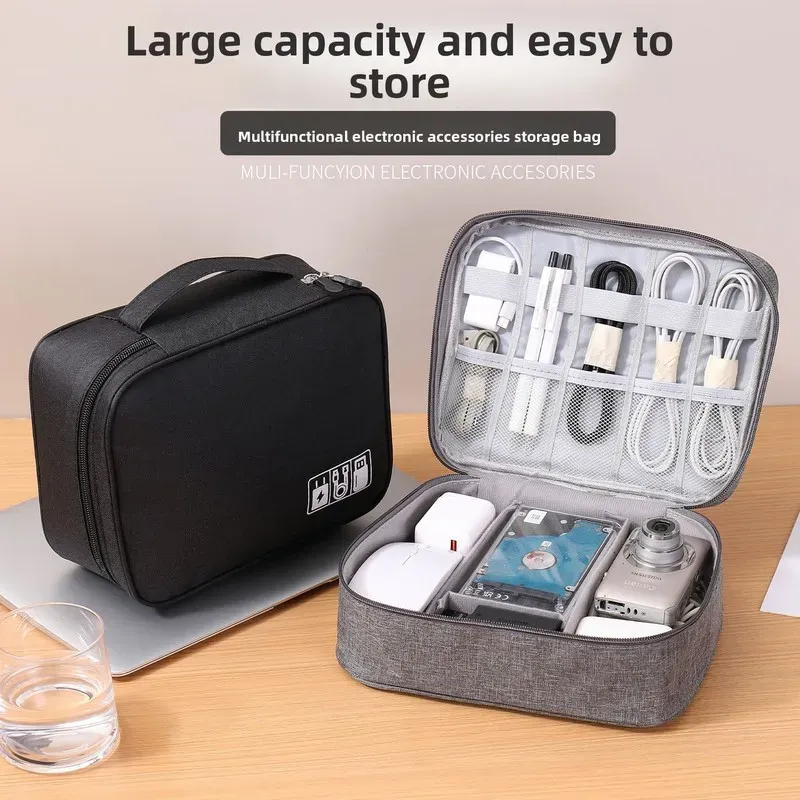 Sac de rangement électronique de voyage, organisateur multifonction à plusieurs compartiments pour écouteurs, câbles, chargeurs, disques durs et accessoires high-tech - Image 1