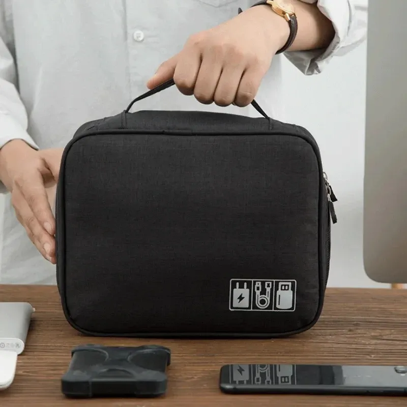 Sac de rangement électronique de voyage, organisateur multifonction à plusieurs compartiments pour écouteurs, câbles, chargeurs, disques durs et accessoires high-tech 4