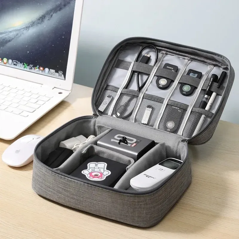 Sac de rangement électronique de voyage, organisateur multifonction à plusieurs compartiments pour écouteurs, câbles, chargeurs, disques durs et accessoires high-tech 6