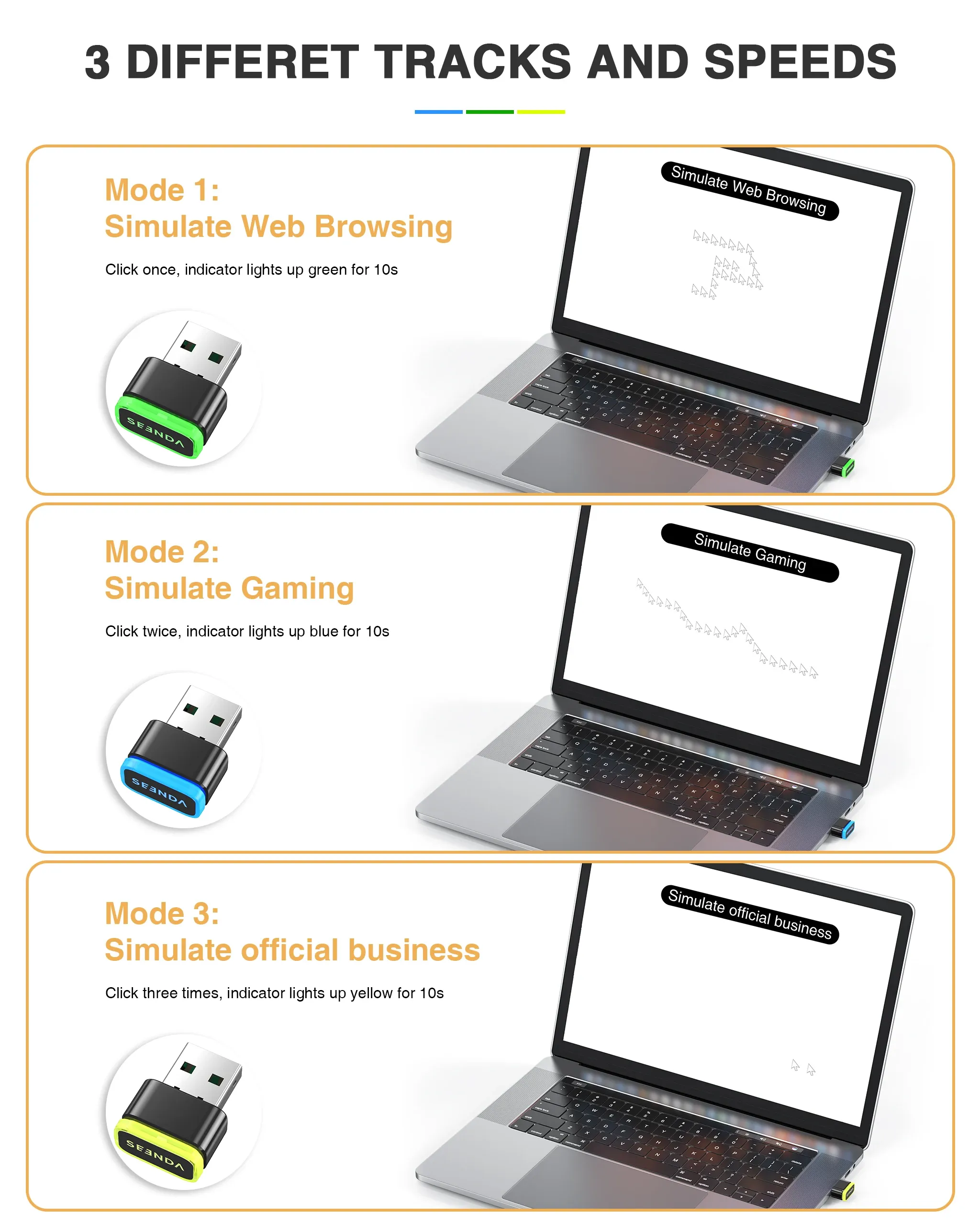 Seenda – Souris USB Jiggler mécanique, simulateur de mouvement Marche/Arrêt pour maintenir l'ordinateur éveillé 5