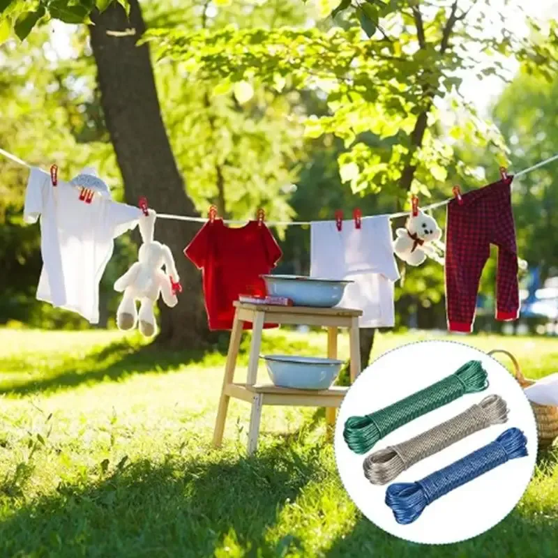 Corde à linge en acier revêtu de PVC, portable, de 10 à 50 m, pour extérieur, jardin et camping 2