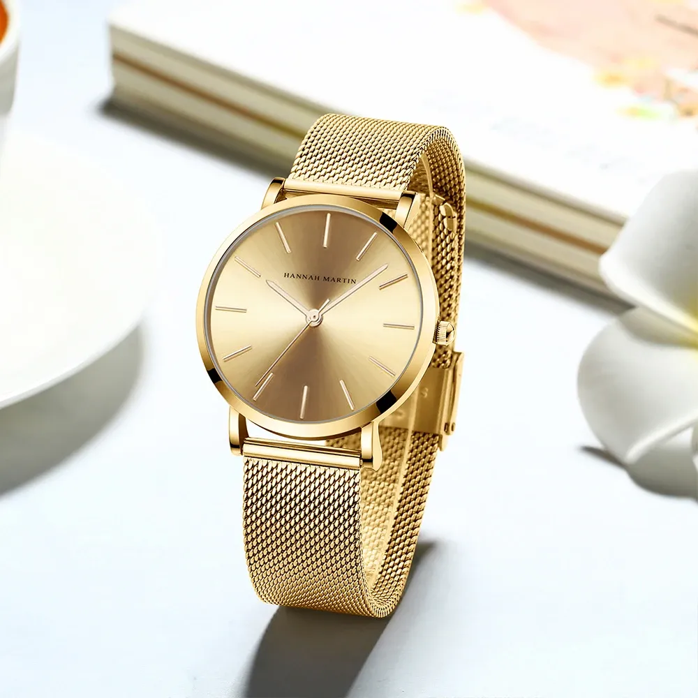 Montre Femme HANNAH MARTIN, Style Nordique Minimaliste, Mouvement Quartz Japonais, Étanche 3 Bar, 36 mm, Or Rose Intégral - Image 1