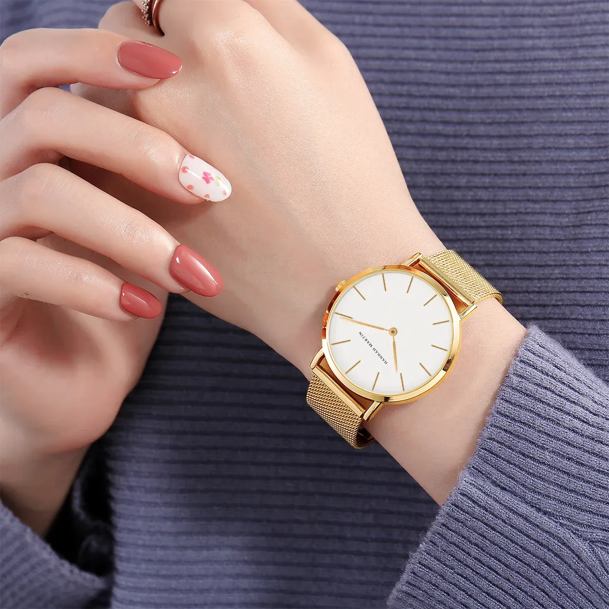 Montre Femme HANNAH MARTIN, Style Nordique Minimaliste, Mouvement Quartz Japonais, Étanche 3 Bar, 36 mm, Or Rose Intégral 6