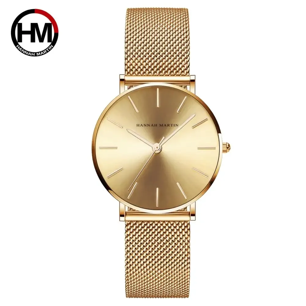 Montre Femme HANNAH MARTIN, Style Nordique Minimaliste, Mouvement Quartz Japonais, Étanche 3 Bar, 36 mm, Or Rose Intégral 14
