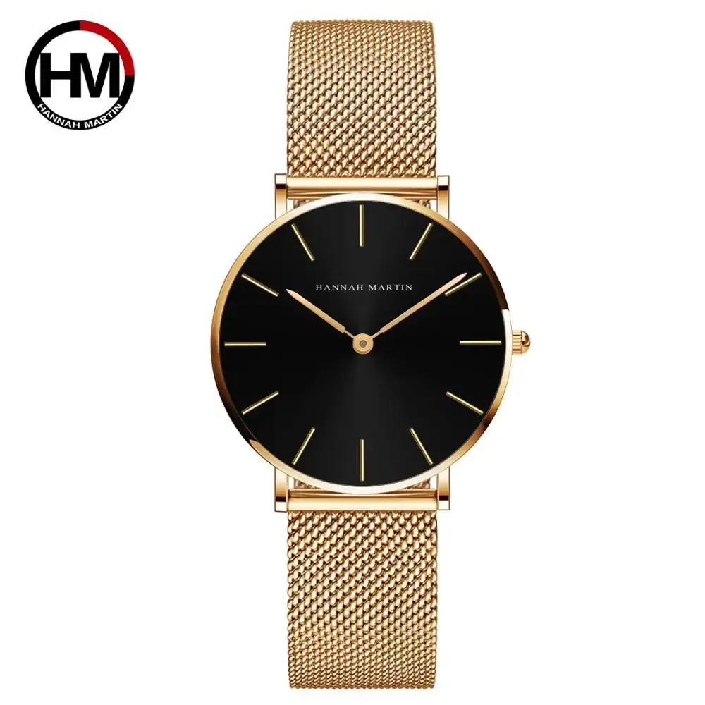 Montre Femme HANNAH MARTIN, Style Nordique Minimaliste, Mouvement Quartz Japonais, Étanche 3 Bar, 36 mm, Or Rose Intégral 10