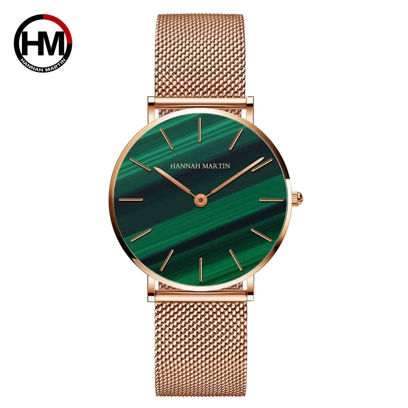 Montre Femme HANNAH MARTIN, Style Nordique Minimaliste, Mouvement Quartz Japonais, Étanche 3 Bar, 36 mm, Or Rose Intégral 24