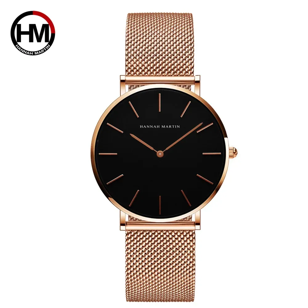 Montre Femme HANNAH MARTIN, Style Nordique Minimaliste, Mouvement Quartz Japonais, Étanche 3 Bar, 36 mm, Or Rose Intégral 17
