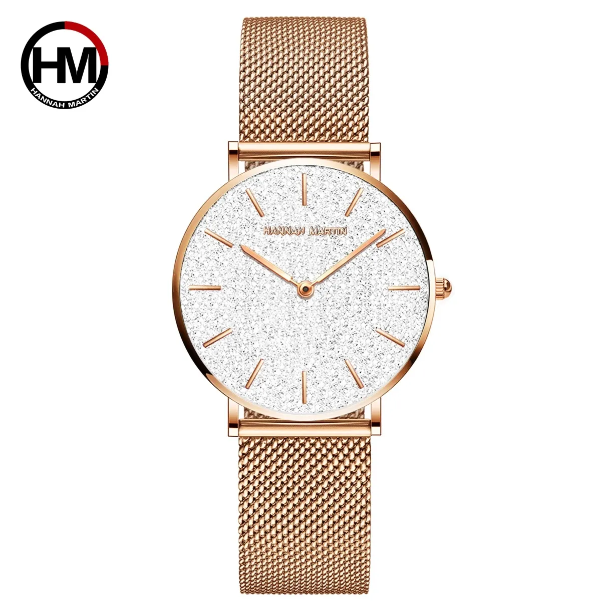 Montre Femme HANNAH MARTIN, Style Nordique Minimaliste, Mouvement Quartz Japonais, Étanche 3 Bar, 36 mm, Or Rose Intégral 19