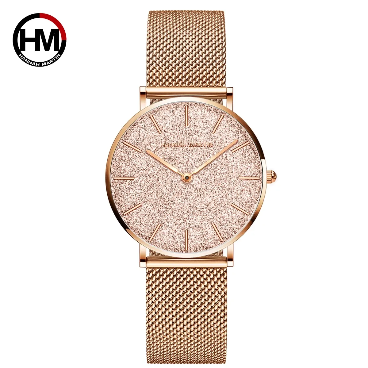 Montre Femme HANNAH MARTIN, Style Nordique Minimaliste, Mouvement Quartz Japonais, Étanche 3 Bar, 36 mm, Or Rose Intégral 22