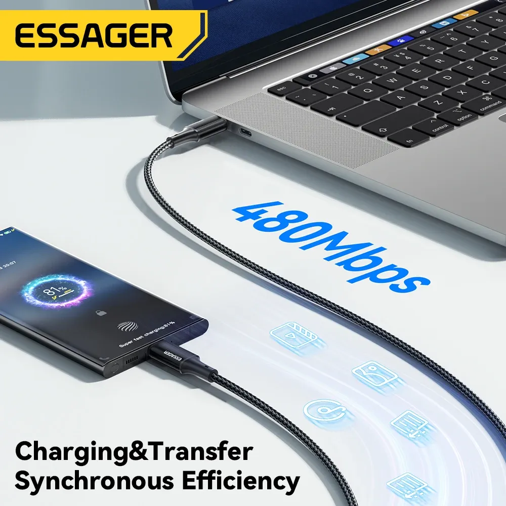 Câble USB-C vers USB-C 100 W Essager, charge rapide 5 A pour MacBook, iPad, OnePlus, Xiaomi et iPhone 15 3