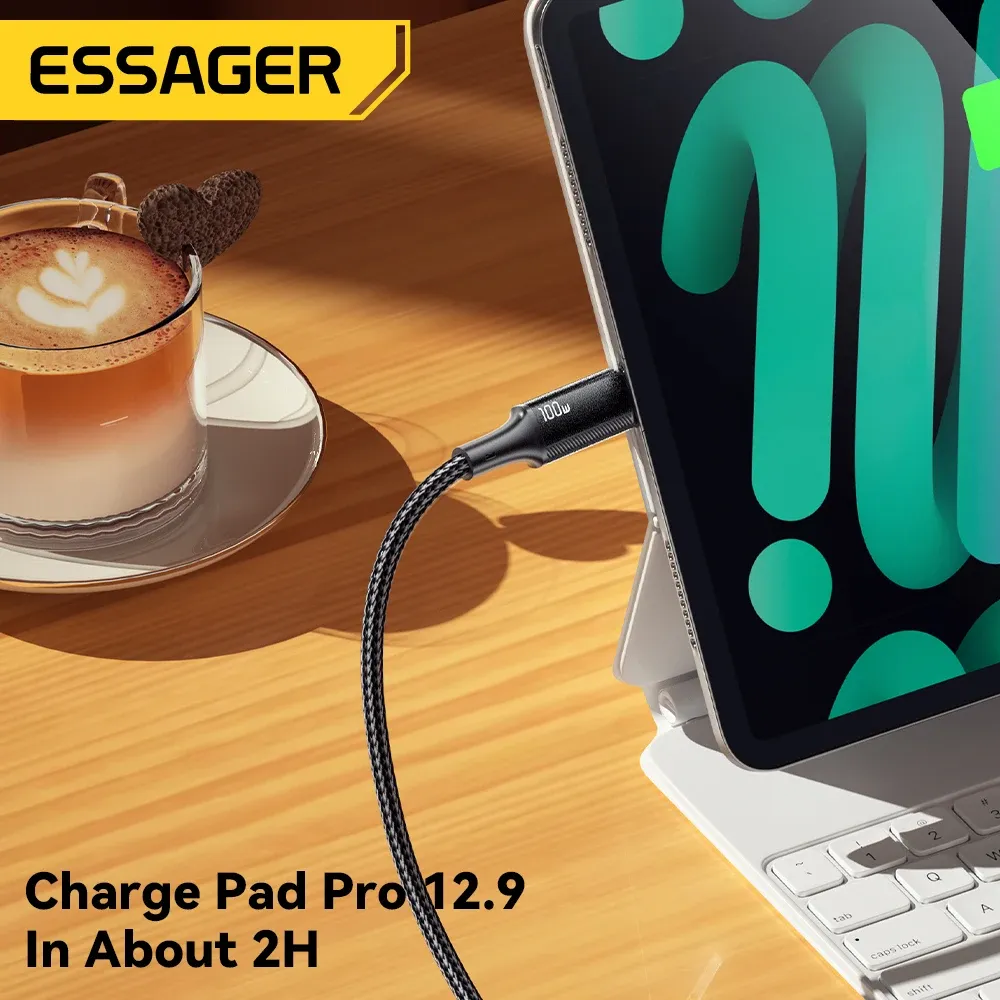 Câble USB-C vers USB-C 100 W Essager, charge rapide 5 A pour MacBook, iPad, OnePlus, Xiaomi et iPhone 15 5