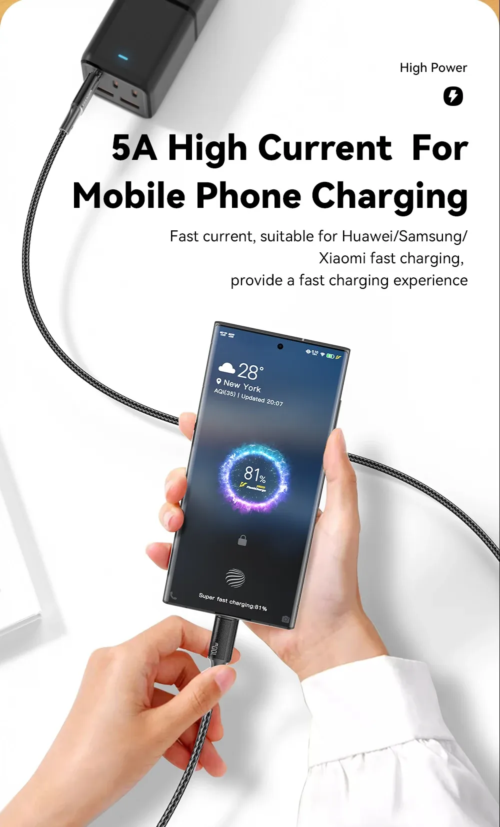Câble Type-C connecté à un smartphone
