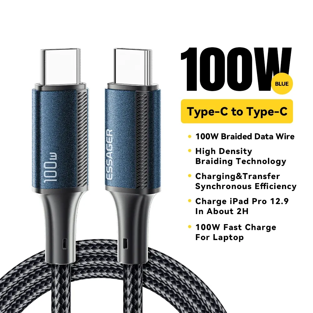 Câble USB-C vers USB-C 100 W Essager, charge rapide 5 A pour MacBook, iPad, OnePlus, Xiaomi et iPhone 15 8