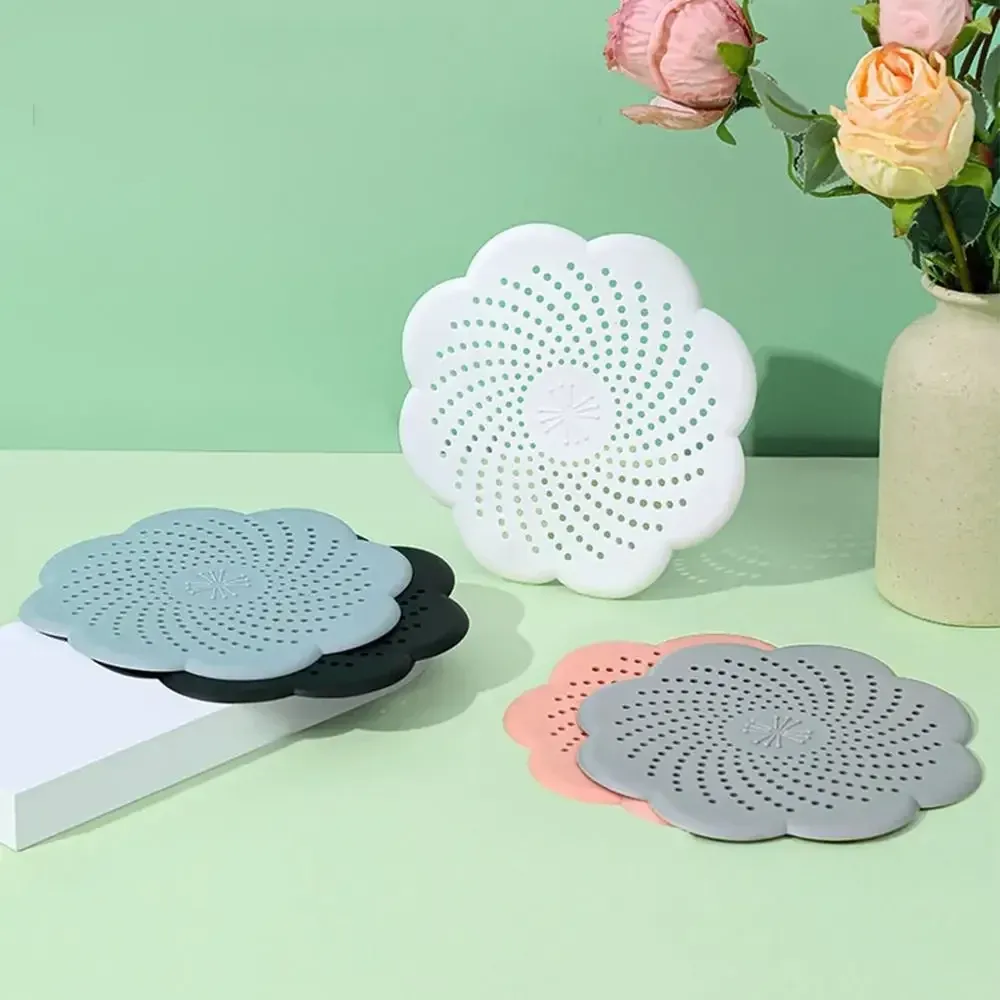 Bouchon de vidange de sol en silicone en forme de fleur, filtre de siphon à mailles anti-obstruction, capture des cheveux et déchets, accessoire pour cuisine et salle de bain 4