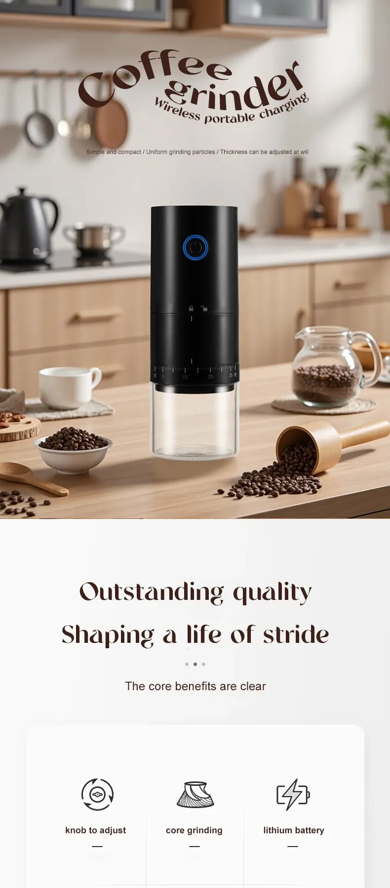 Moulin à café électrique rechargeable en vue d'ensemble