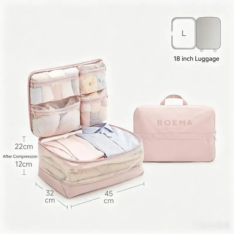 Sacs de compression 5 en 1 pour voyage : organisateurs de bagages portables à compartiments multiples 7