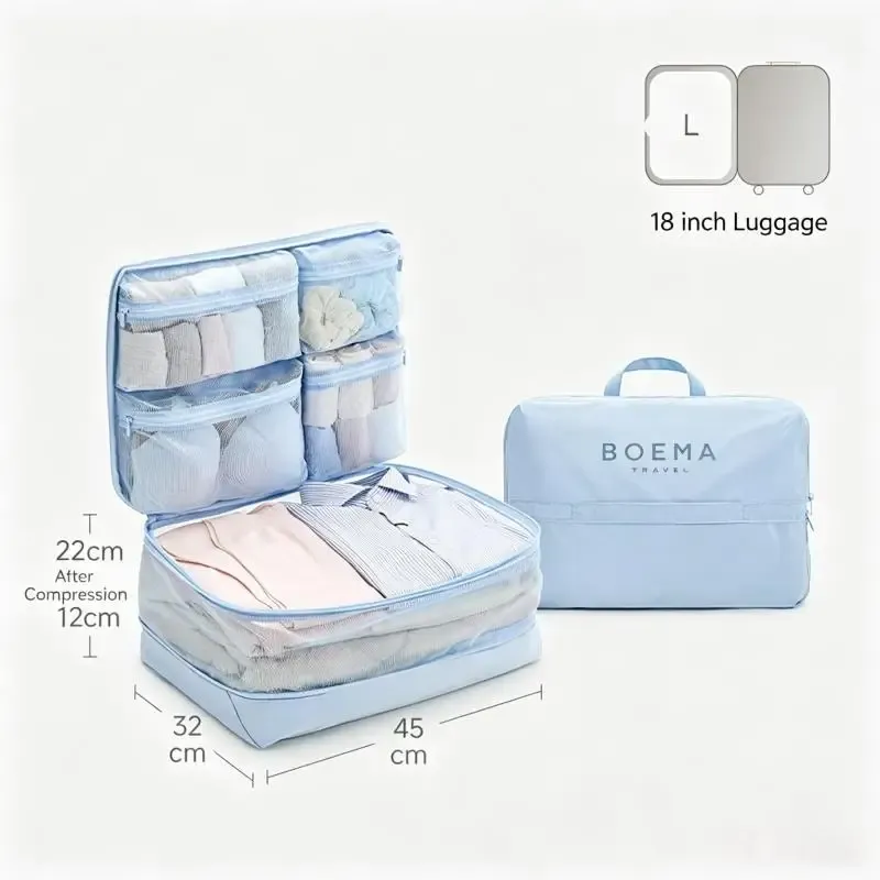 Sacs de compression 5 en 1 pour voyage : organisateurs de bagages portables à compartiments multiples 11