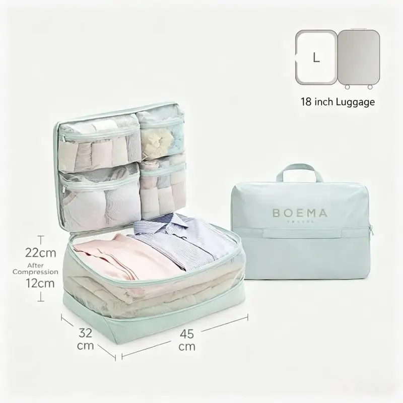 Sacs de compression 5 en 1 pour voyage : organisateurs de bagages portables à compartiments multiples 10