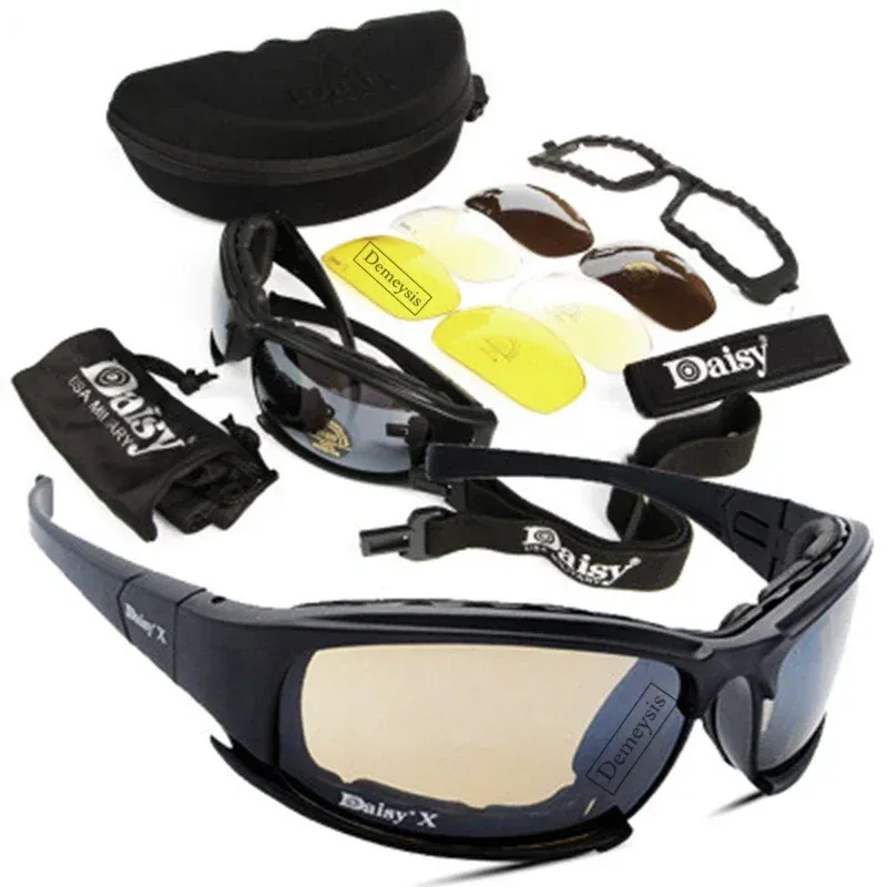 Lunettes de soleil tactiques polarisées Daisy avec 4 verres, idéales pour le sport et la randonnée en plein air, livrées avec boîte d'origine