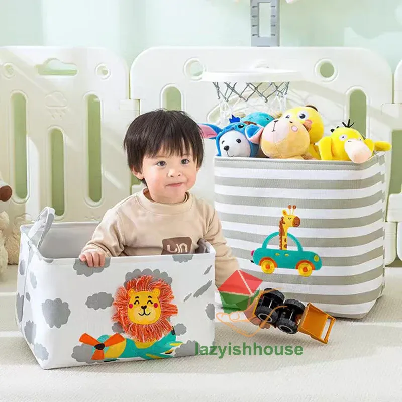 Panier de rangement pliable en lin avec poignée, organisateur en tissu pour armoire, bureau et chambre, idéal pour jouets et linge 3
