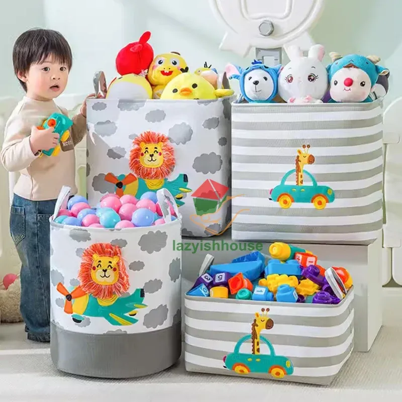 Panier de rangement pliable en lin avec poignée, organisateur en tissu pour armoire, bureau et chambre, idéal pour jouets et linge - Image 1