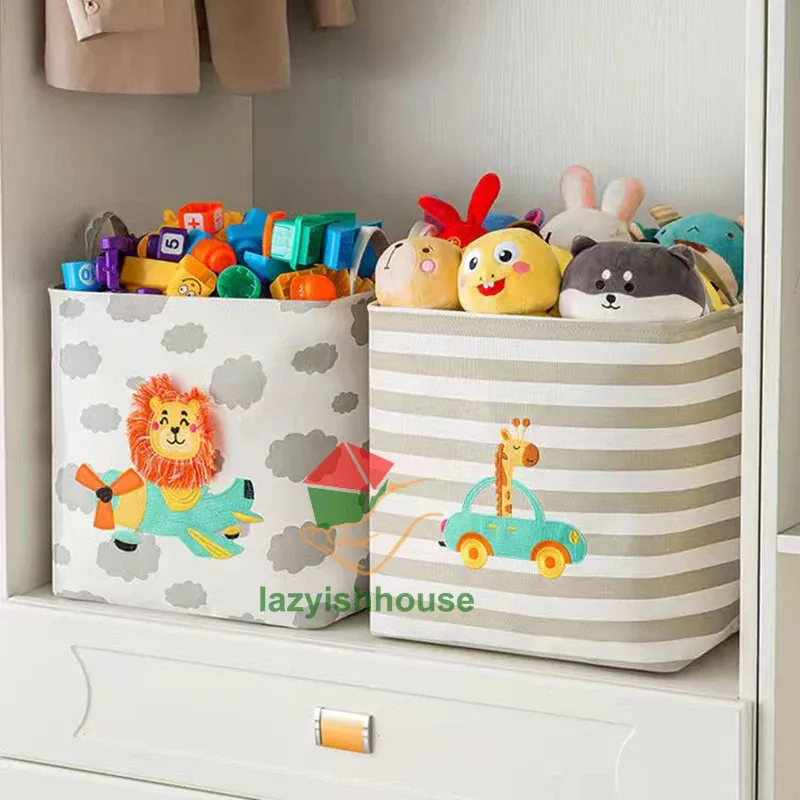 Panier de rangement pliable en lin avec poignée, organisateur en tissu pour armoire, bureau et chambre, idéal pour jouets et linge 5