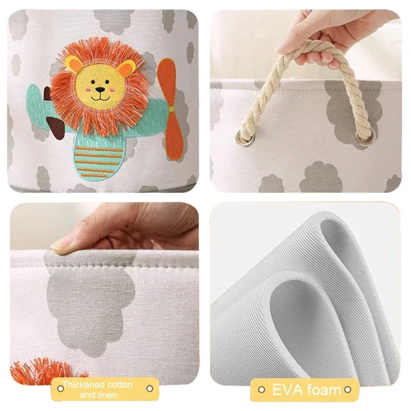 Panier de rangement pliable en lin avec poignée, organisateur en tissu pour armoire, bureau et chambre, idéal pour jouets et linge 6