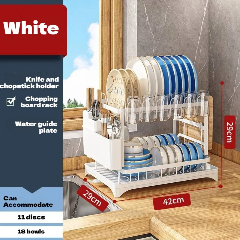 Égouttoir à vaisselle 2 niveaux en acier inoxydable avec bac de récupération, organisateur de rangement pour vaisselle de cuisine 7