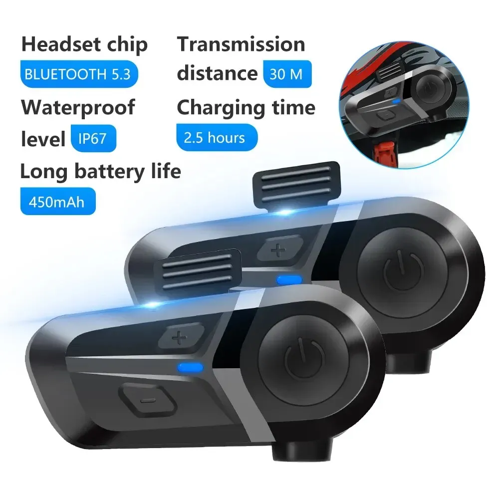 Casque Bluetooth 5.3 pour moto, étanche et sans fil, avec mains libres, appels téléphoniques et lecture de musique 2