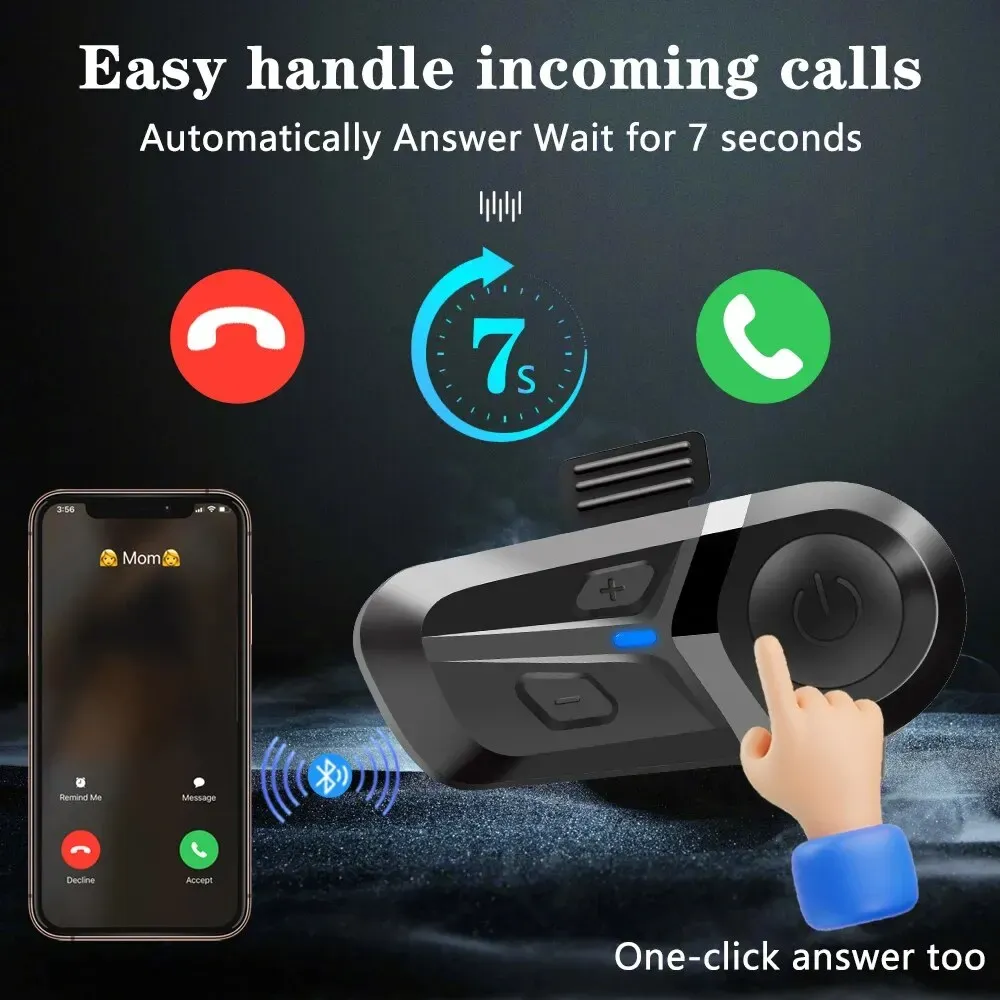 Casque Bluetooth 5.3 pour moto, étanche et sans fil, avec mains libres, appels téléphoniques et lecture de musique 6