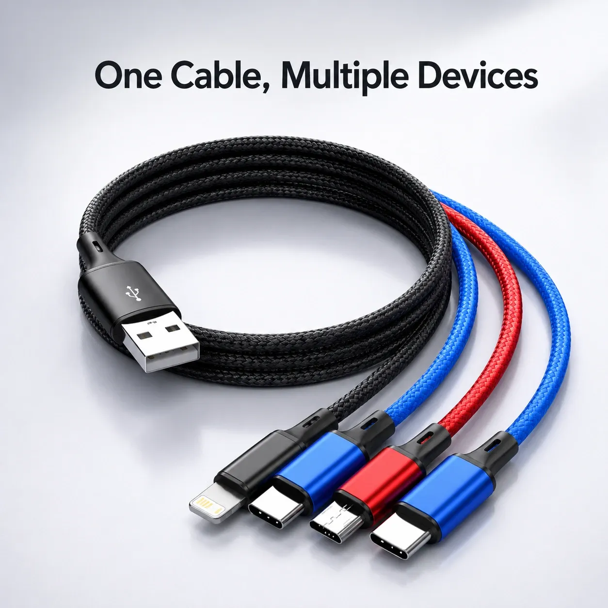 Câble de charge multi-embout 4 en 1, chargeur rapide 3A, câble USB tressé en nylon, USB-C, Micro USB et Lightning pour iPhone, Samsung, Huawei, Android 3