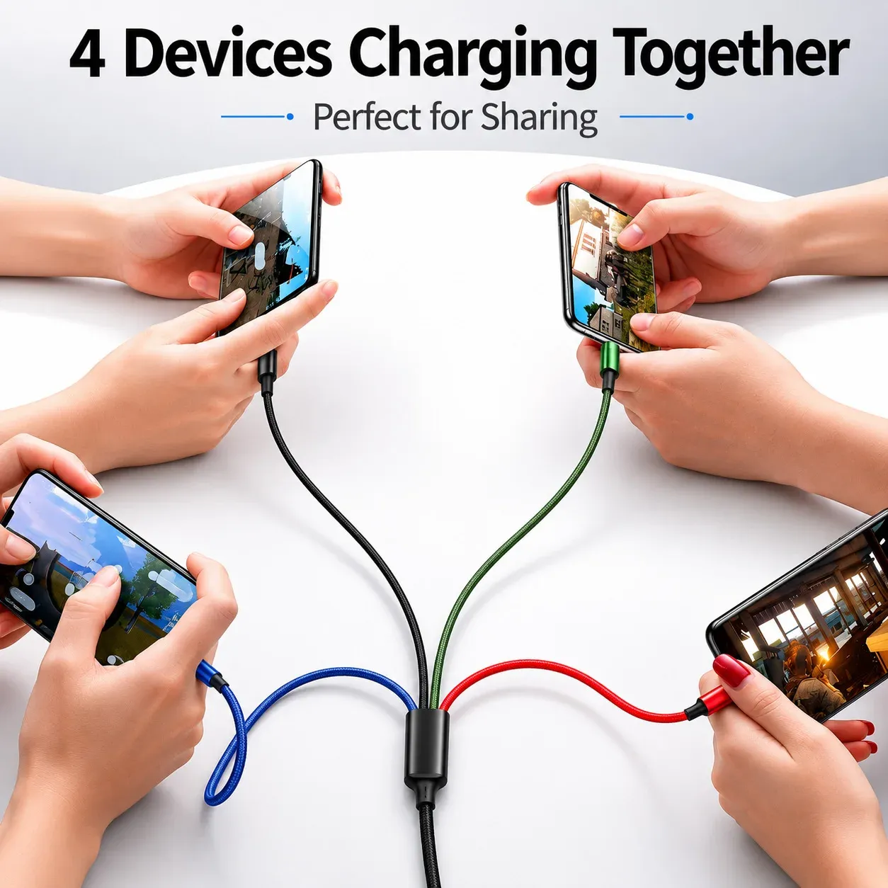 Câble de charge multi-embout 4 en 1, chargeur rapide 3A, câble USB tressé en nylon, USB-C, Micro USB et Lightning pour iPhone, Samsung, Huawei, Android 6