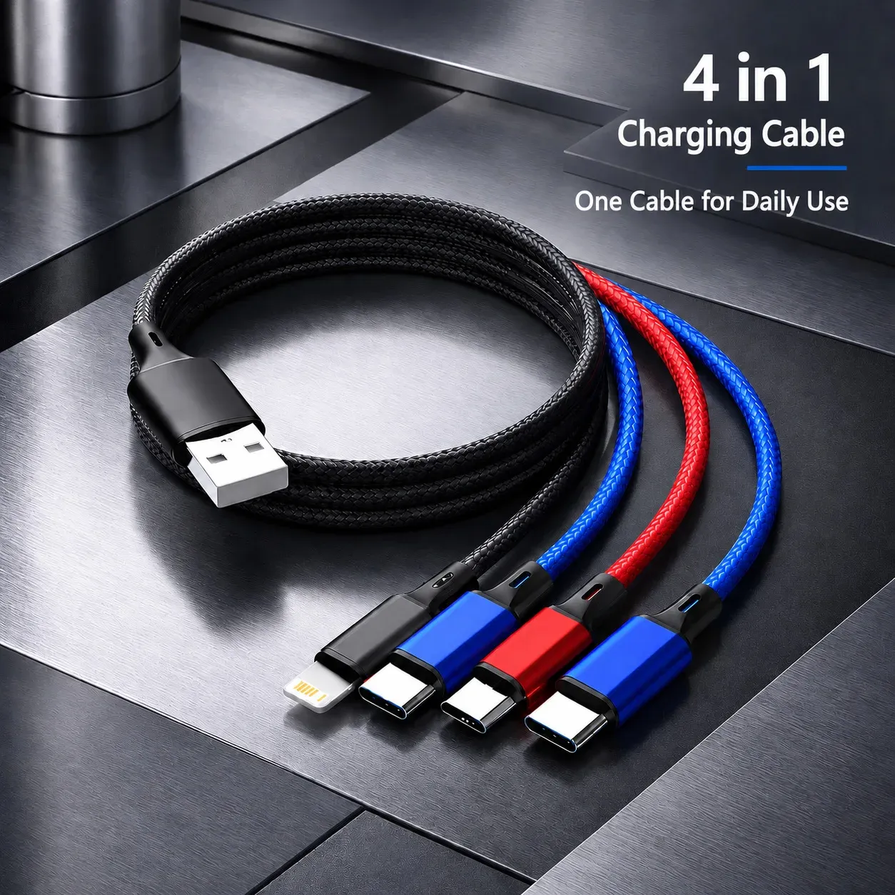 Câble de charge multi-prise 4 en 1 détail des connecteurs