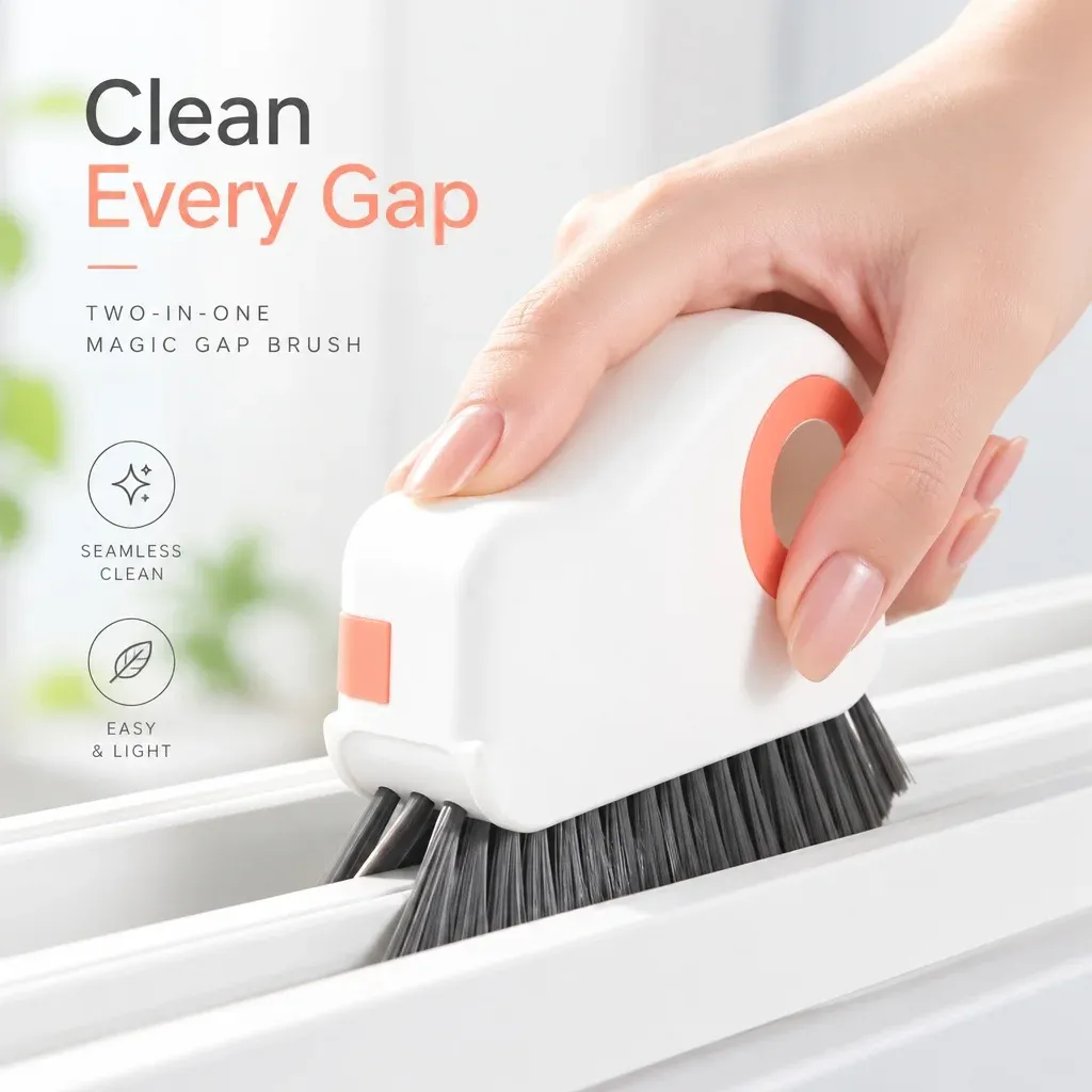 Brosse de nettoyage 2 en 1 pour rainures de fenêtres et de portes, idéale pour les rails de portes coulissantes et les interstices de plancher - Image 1