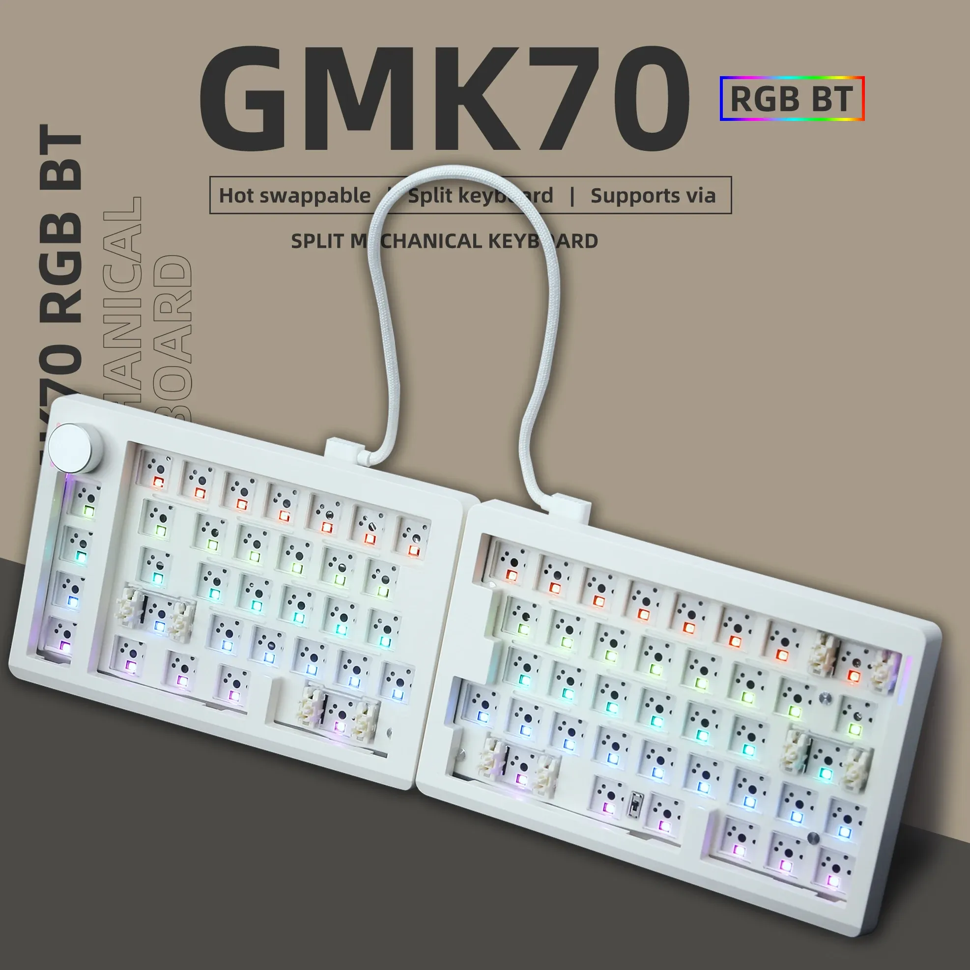 Clavier mécanique de jeu ZUOYA GMK70 VIA/QMK, kit modulaire filaire et sans fil Bluetooth, à montage à chaud et compatible switches interchangeables, clavier scindé personnalisable - Image 1