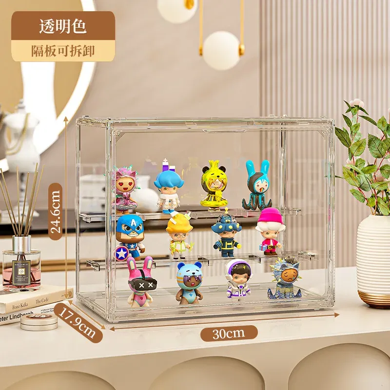Vitrine de rangement en acrylique à trois niveaux pour boîtes mystères, figurines de collection et figurines d'action, organisateur de bureau 6