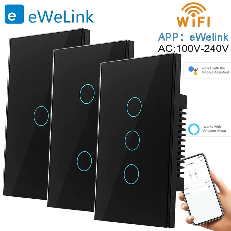 Interrupteur intelligent Wi-Fi compatible eWelink, Bluetooth et RF, avec commande vocale Alexa et Google Assistant, sans fil neutre, installation facile, pour éclairage