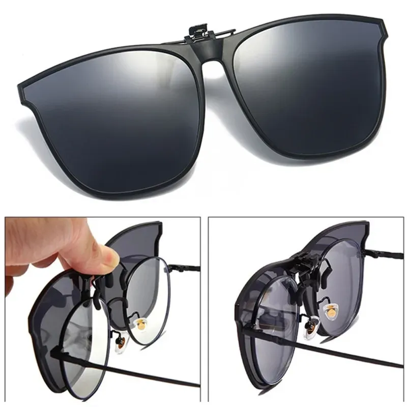 Lunettes de soleil polarisées à clip pour hommes, conduite automobile, anti-éblouissement, style vintage carré - Image 1