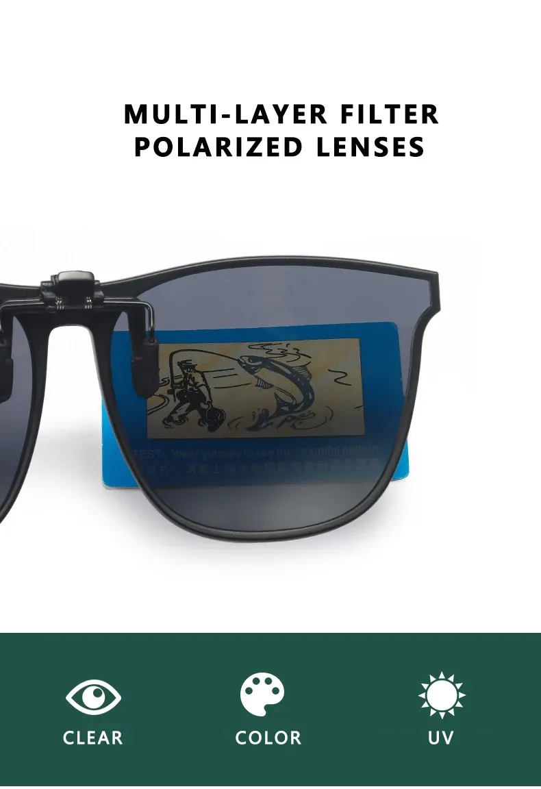 Lunettes de soleil polarisées à clip pour hommes, conduite automobile, anti-éblouissement, style vintage carré 6