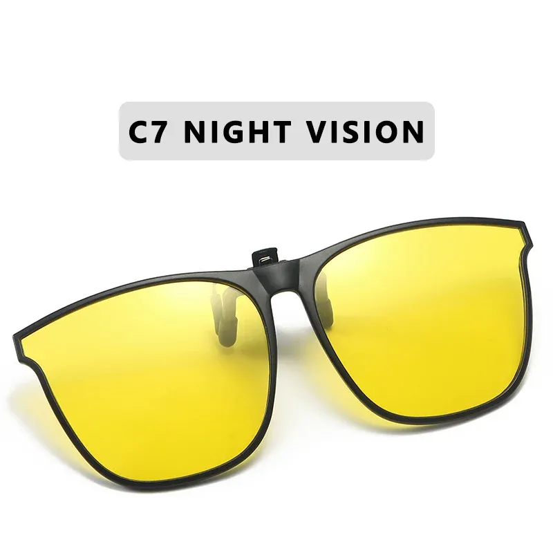 Lunettes de soleil polarisées à clip pour hommes, conduite automobile, anti-éblouissement, style vintage carré 8