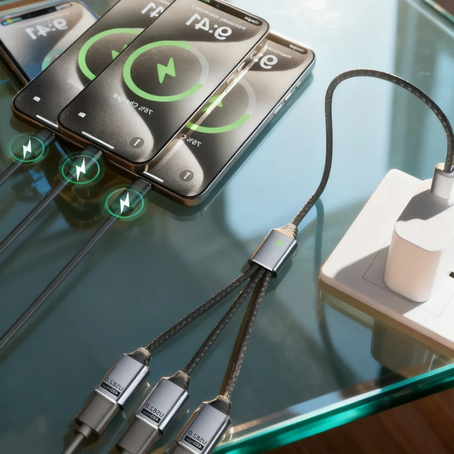 Câble séparateur USB-A / USB-C 3 en 1, adaptateur multiport mâle/femelle avec charge et transfert de données 480 Mbps 4