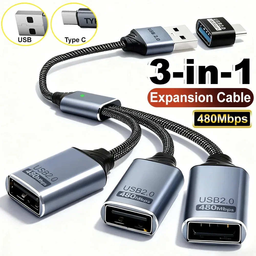 Câble séparateur USB-A / USB-C 3 en 1 vue d'ensemble