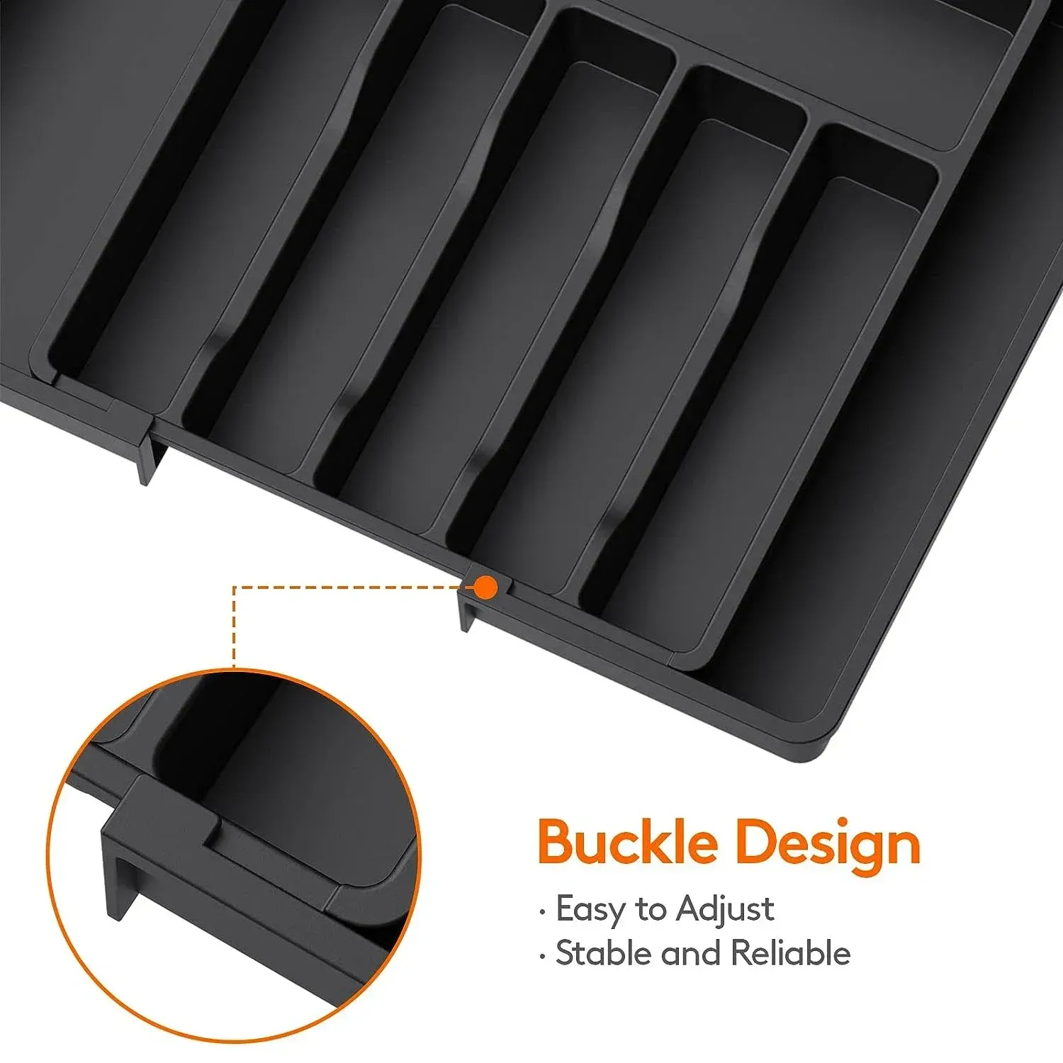 Organisateur de tiroir à couverts en plastique réglable et amélioré, plateau de rangement modulable, range-couverts gain de place pour couteaux, cuillères et vaisselle de cuisine 4