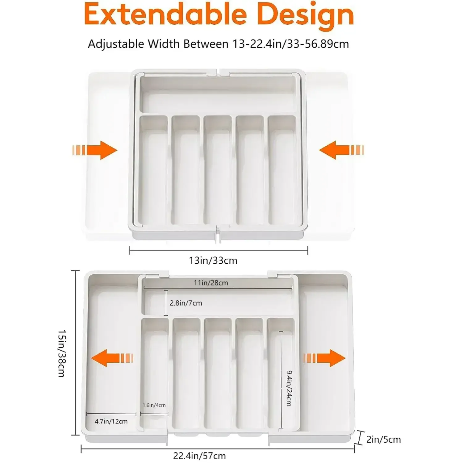 Organisateur de tiroir à couverts en plastique réglable et amélioré, plateau de rangement modulable, range-couverts gain de place pour couteaux, cuillères et vaisselle de cuisine 6
