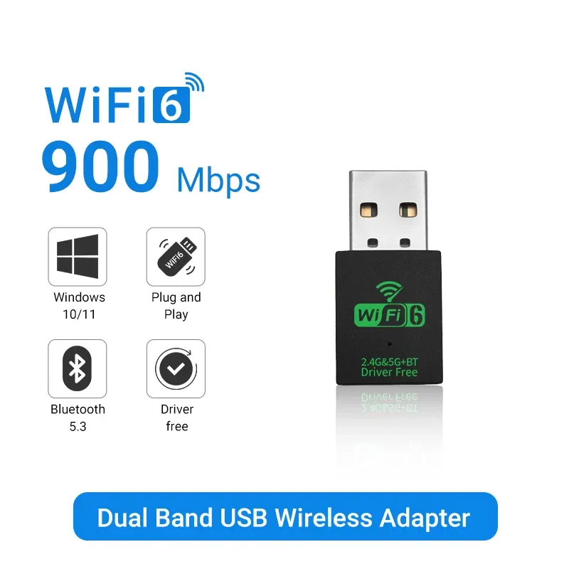 Adaptateur Bluetooth 5.3 AX900 Wi-Fi 6 Mini USB, clé Wi-Fi double bande 2,4 GHz, carte réseau sans pilote pour PC