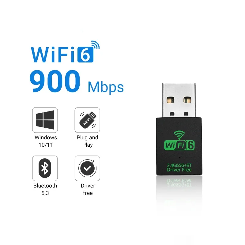Adaptateur Bluetooth 5.3 AX900 Wi-Fi 6 Mini USB, clé Wi-Fi double bande 2,4 GHz, carte réseau sans pilote pour PC 8