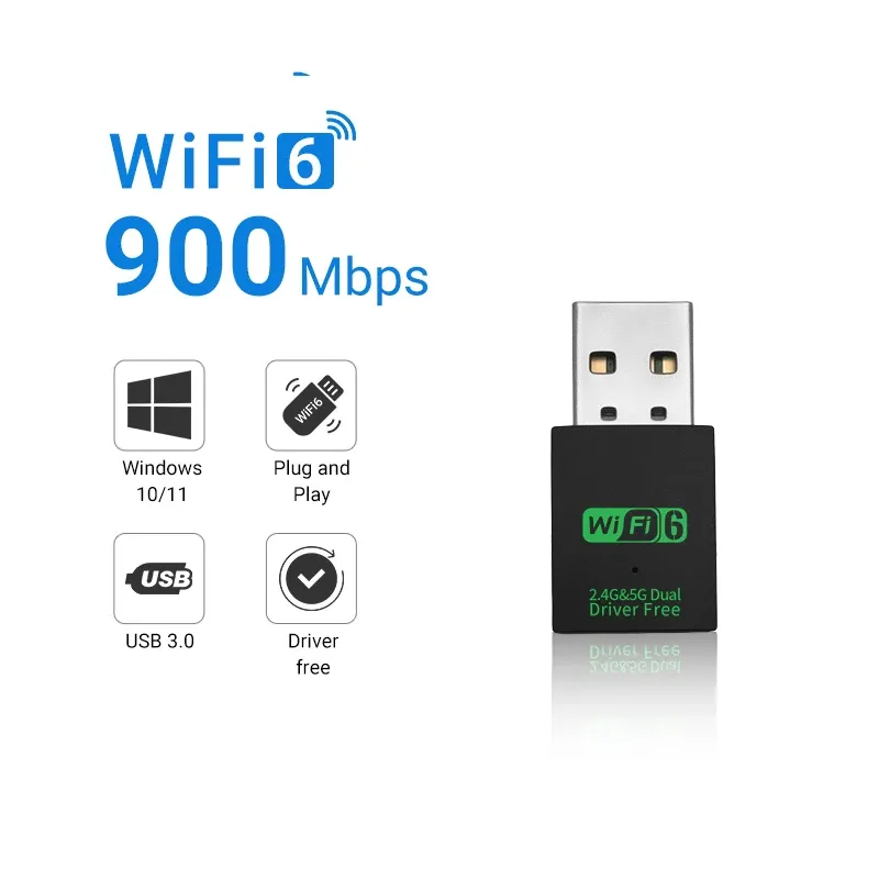 Adaptateur Bluetooth 5.3 AX900 Wi-Fi 6 Mini USB, clé Wi-Fi double bande 2,4 GHz, carte réseau sans pilote pour PC 7