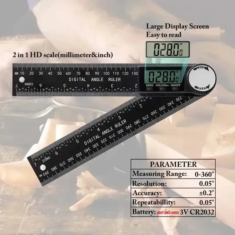 HOMEFISH Détecteur d'angle numérique 2 en 1 (1 pièce), à échelle intégrée, compatible avec les outils de mesure pour le travail du bois, haute précision, outil multifonction 4