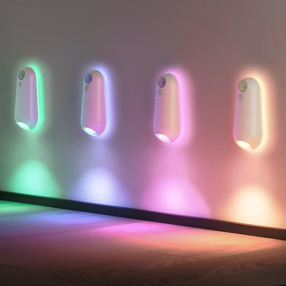 Veilleuse LED à détecteur de mouvement pour siège de toilette, lampe USB rechargeable 8 couleurs 2